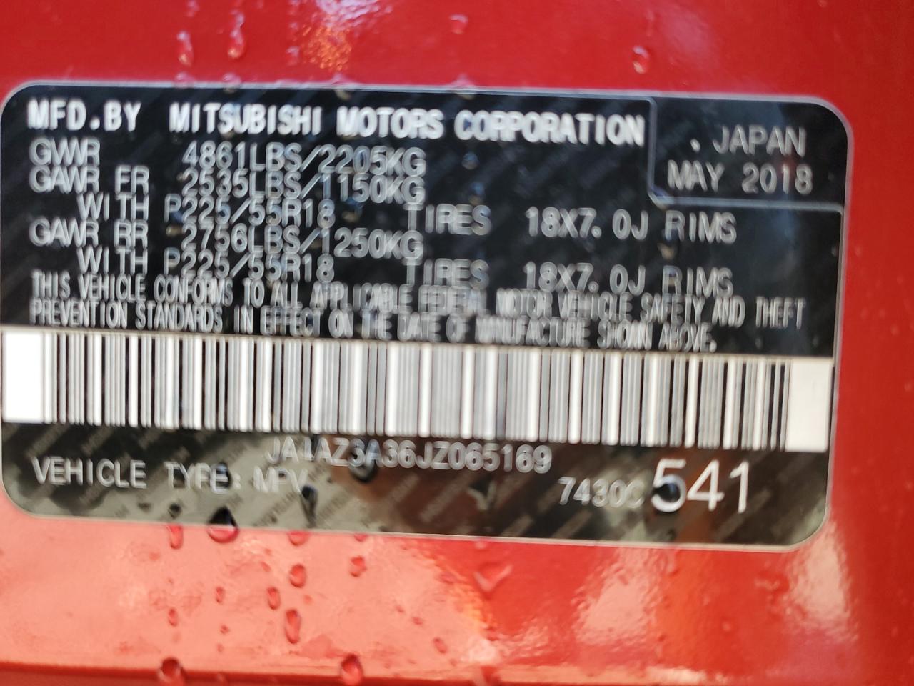 2018 Mitsubishi Outlander VIN JA4AZ3A36JZ065169 Copart auction photo, front end damage thumbnail 13