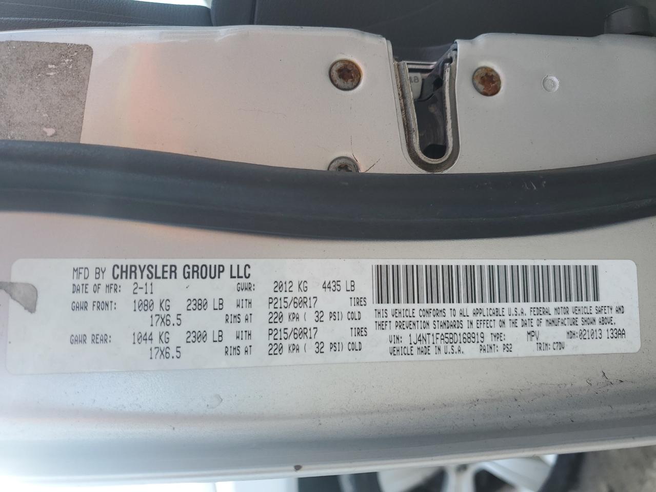 2011 Jeep Compass VIN 1J4NT1FA5BD168919 Copart auction photo, front end / undercarriage damage thumbnail 13