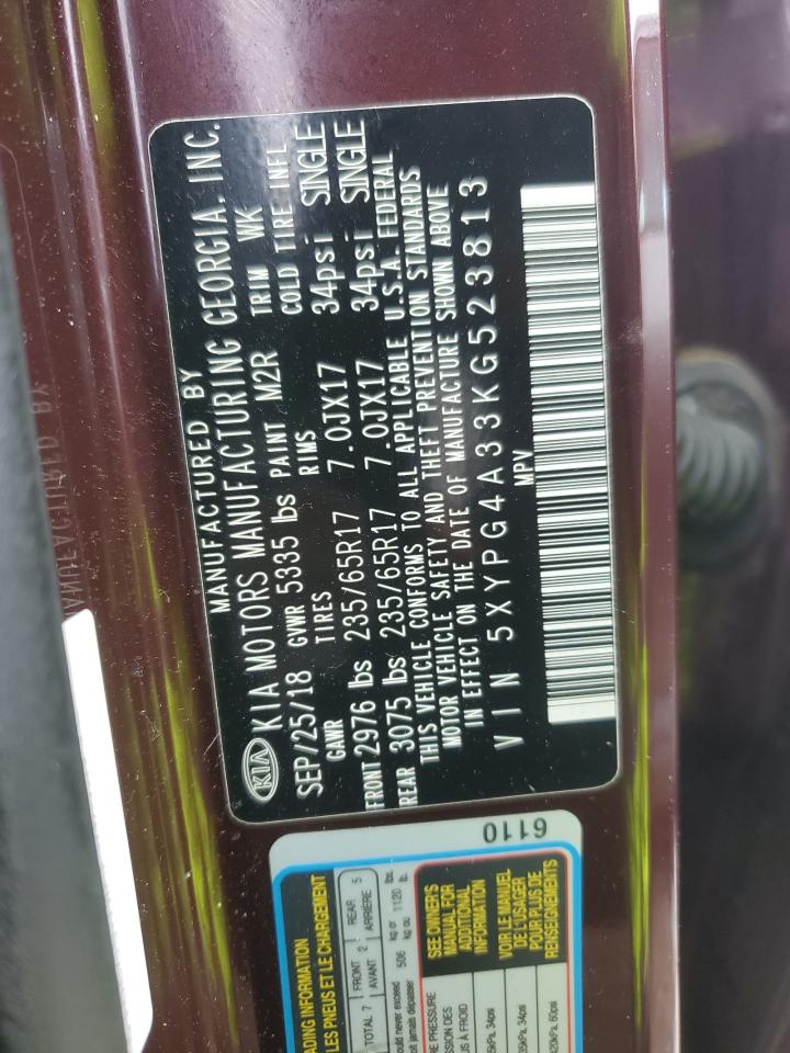 2019 KIA Sorento VIN 5XYPG4A33KG523813 Copart auction photo, rear end / side damage thumbnail 15