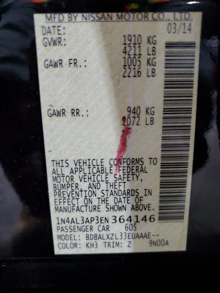 2014 Nissan Altima VIN 1N4AL3AP3EN364146 Copart auction photo, front end damage thumbnail 14
