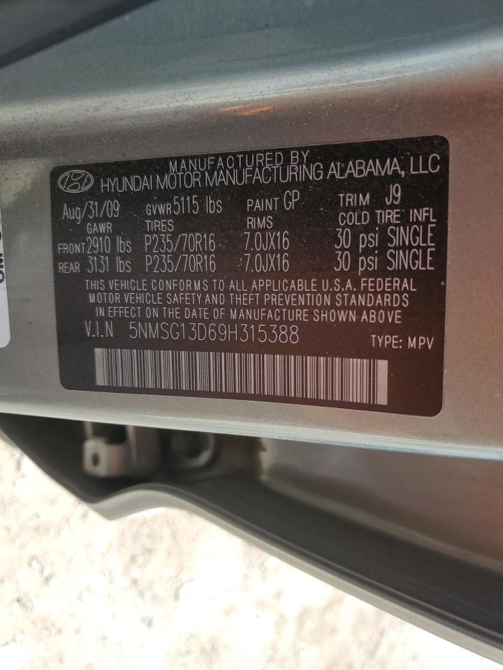 2009 Hyundai Santa Fe VIN 5NMSG13D69H315388 Copart auction photo, side / undercarriage damage thumbnail 13