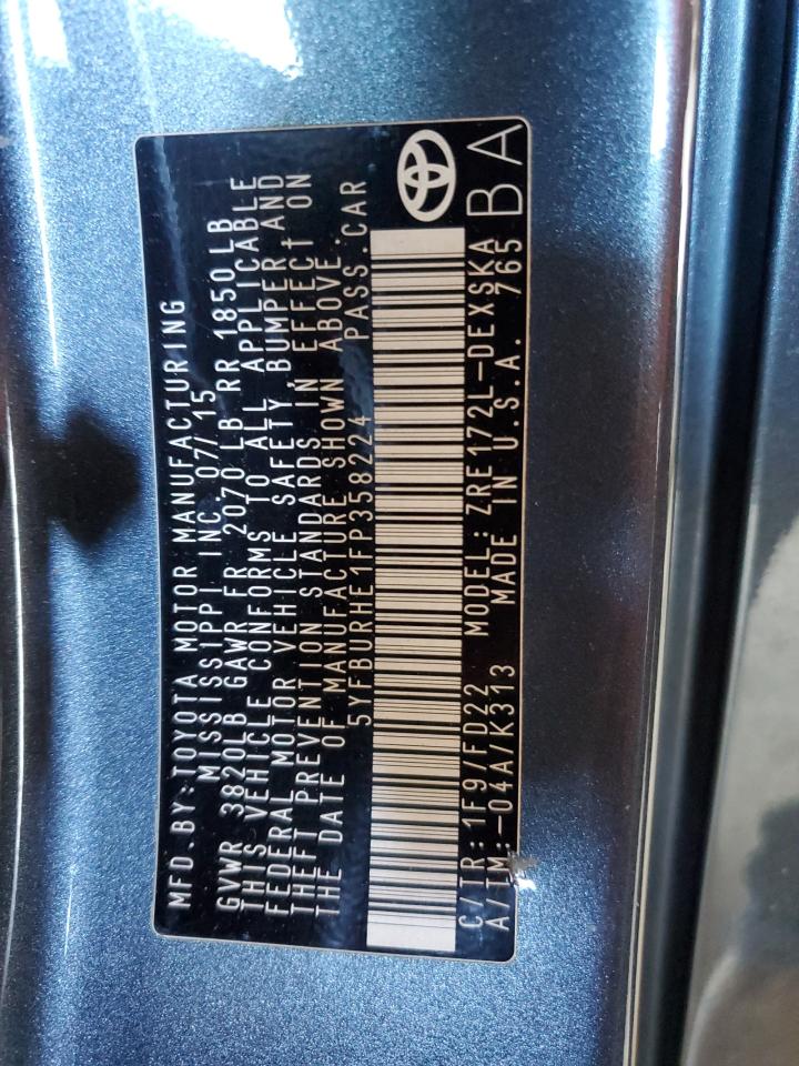 2015 Toyota Corolla VIN 5YFBURHE1FP358224 Copart auction photo, rear end damage thumbnail 13