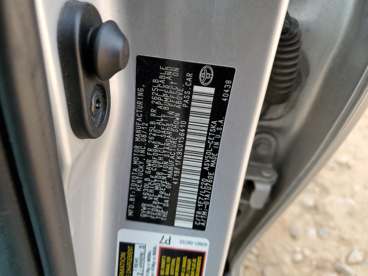 2012 Toyota Camry VIN 4T1BF1FK9CU156410 Copart auction photo, side / rear end damage thumbnail 14