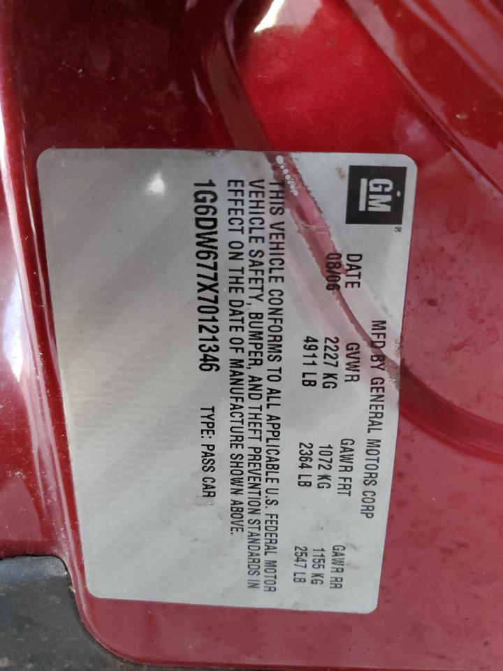 2007 Cadillac STS VIN 1G6DW677X70121346 Copart auction photo, side damage thumbnail 14