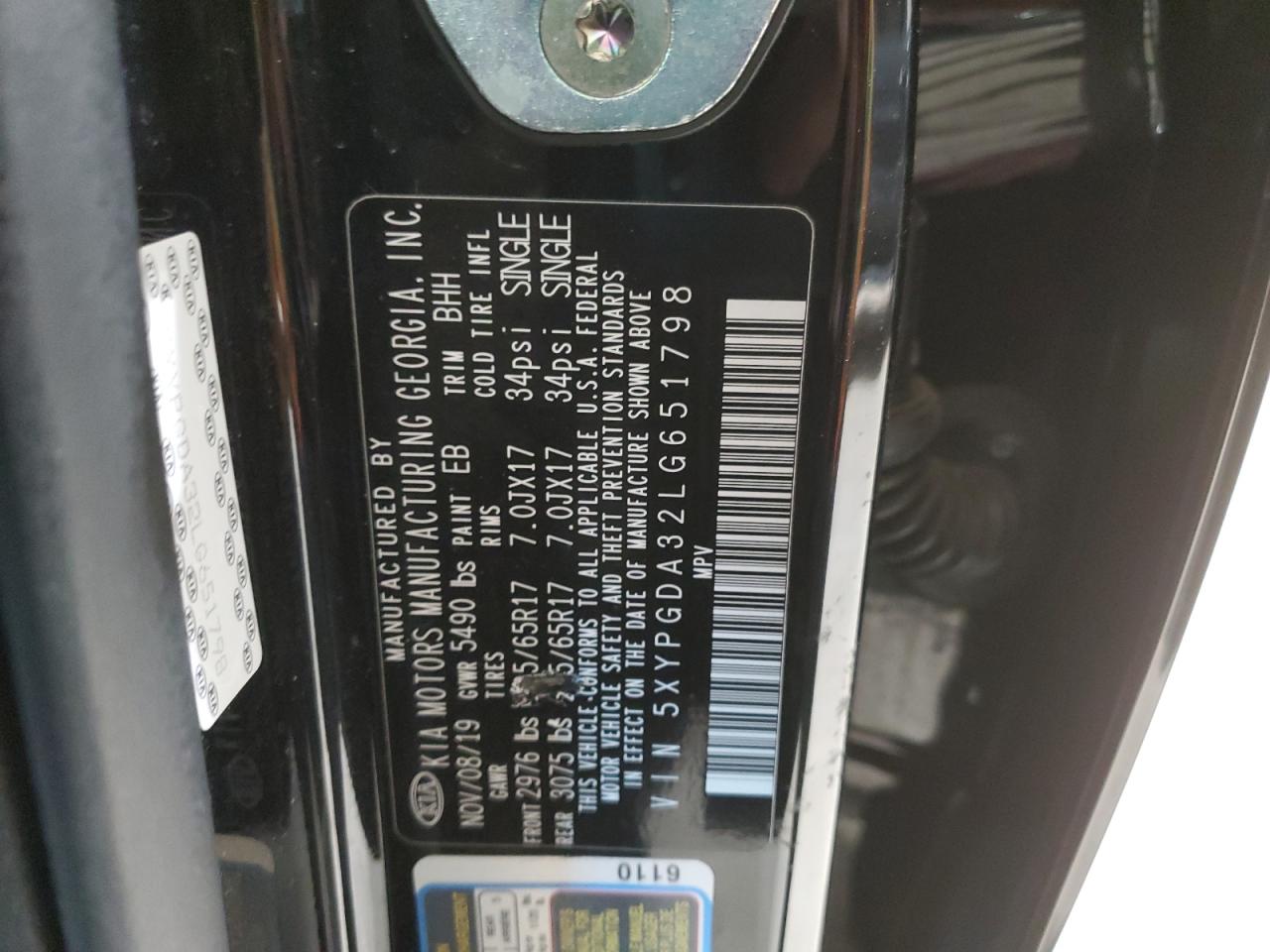 2020 KIA Sorento VIN 5XYPGDA32LG651798 Copart auction photo, side / front end damage thumbnail 13