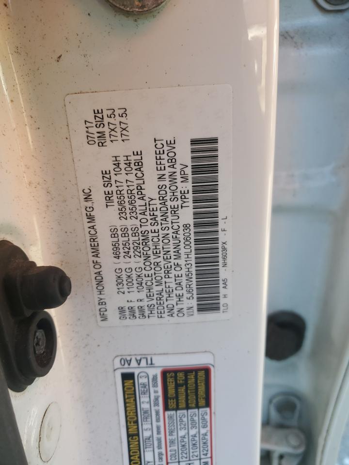 2017 Honda CR-V VIN 5J6RW5H31HL006038 Copart auction photo, front end damage thumbnail 13
