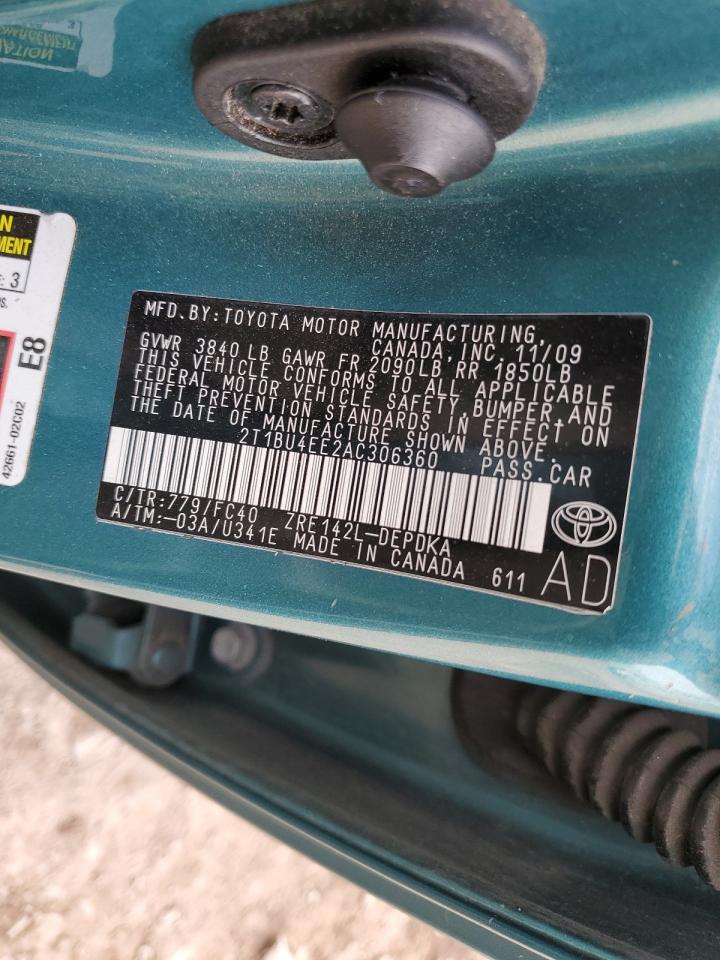 2010 Toyota Corolla VIN 2T1BU4EE2AC306360 Copart auction photo, rear end / front end damage thumbnail 14