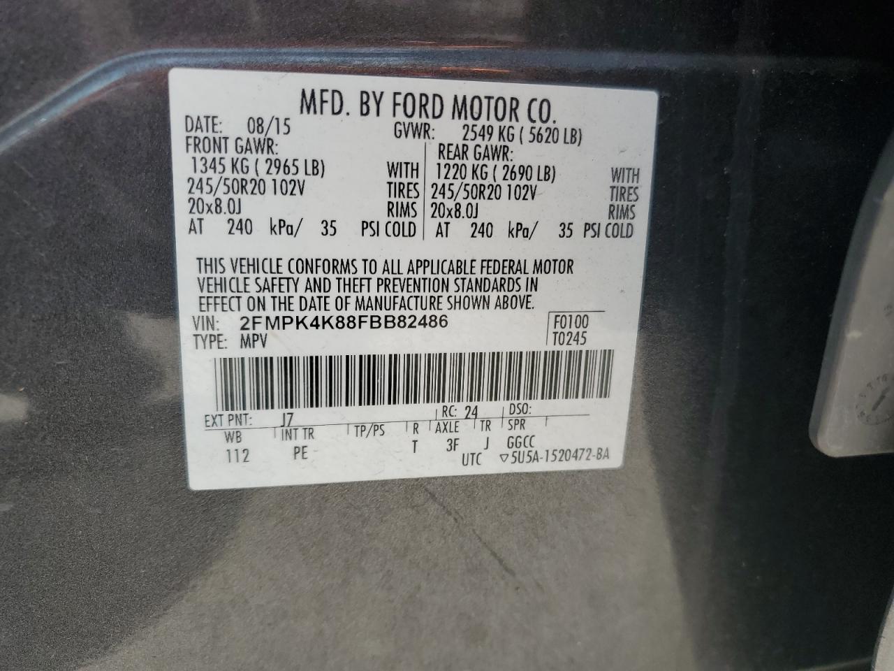 2015 Ford Edge VIN 2FMPK4K88FBB82486 Copart auction photo, all over damage thumbnail 16