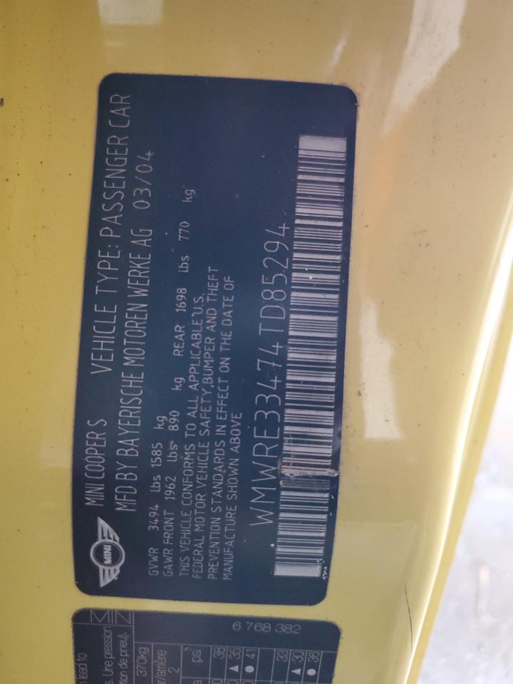 2004 MINI Cooper VIN WMWRE33474TD85294 Copart auction photo, rollover damage thumbnail 13