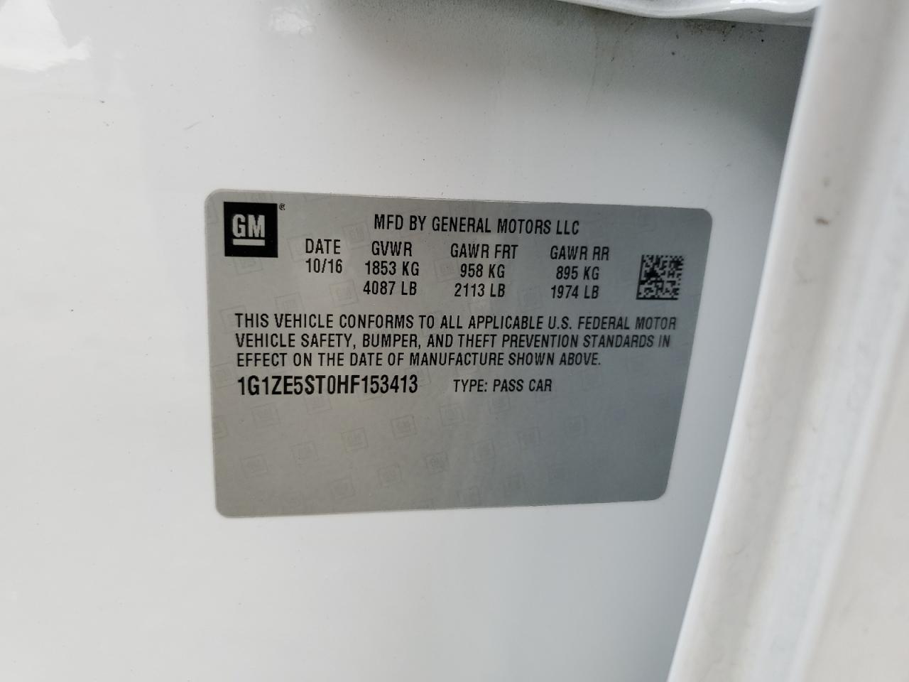 2017 Chevrolet Malibu VIN 1G1ZE5ST0HF153413 Copart auction photo, front end / rear end damage thumbnail 13