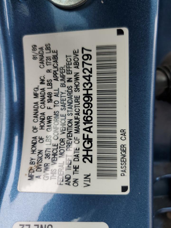 2009 Honda Civic VIN 2HGFA16599H342797 Copart auction photo, front end damage thumbnail 15