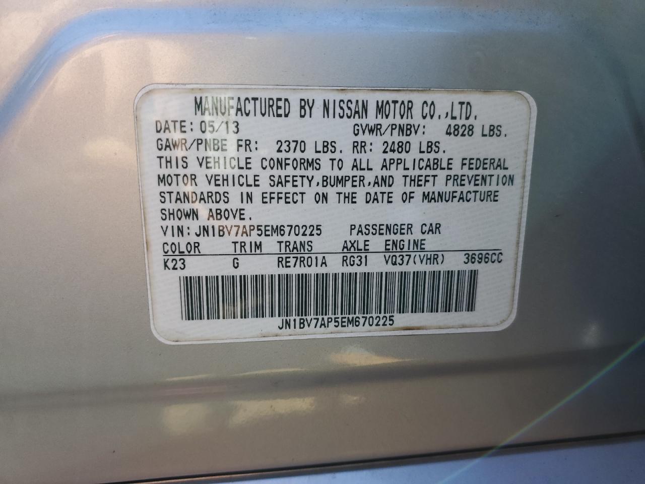 2014 Infiniti Q50 VIN JN1BV7AP5EM670225 Copart auction photo, front end / mechanical damage thumbnail 14