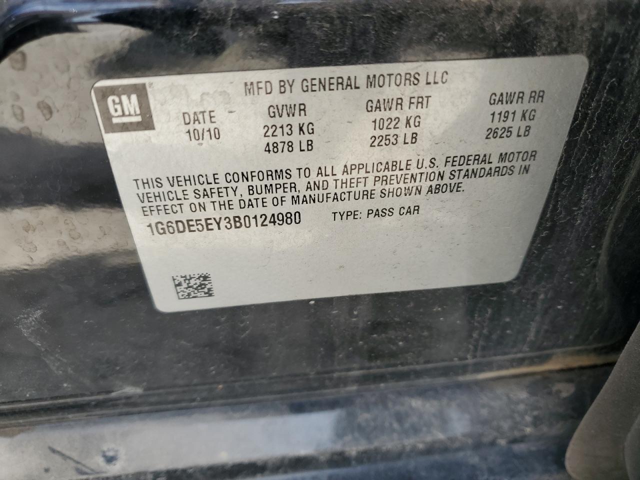 2011 Cadillac CTS VIN 1G6DE5EY3B0124980 Copart auction photo, front end / minor dent/scratches damage thumbnail 14