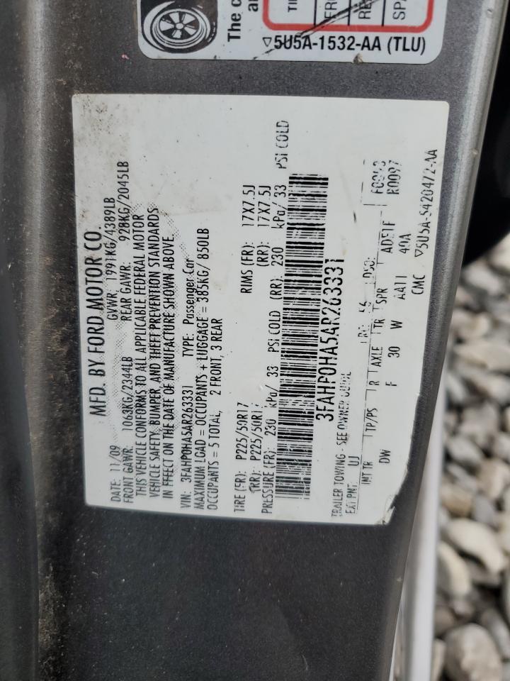 2010 Ford Fusion VIN 3FAHP0HA5AR263331 Copart auction photo, side damage thumbnail 12