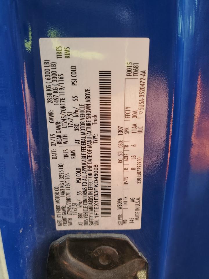 2015 Ford F-150 VIN 1FTEX1E83FKD45008 Copart auction photo, rear end damage thumbnail 15