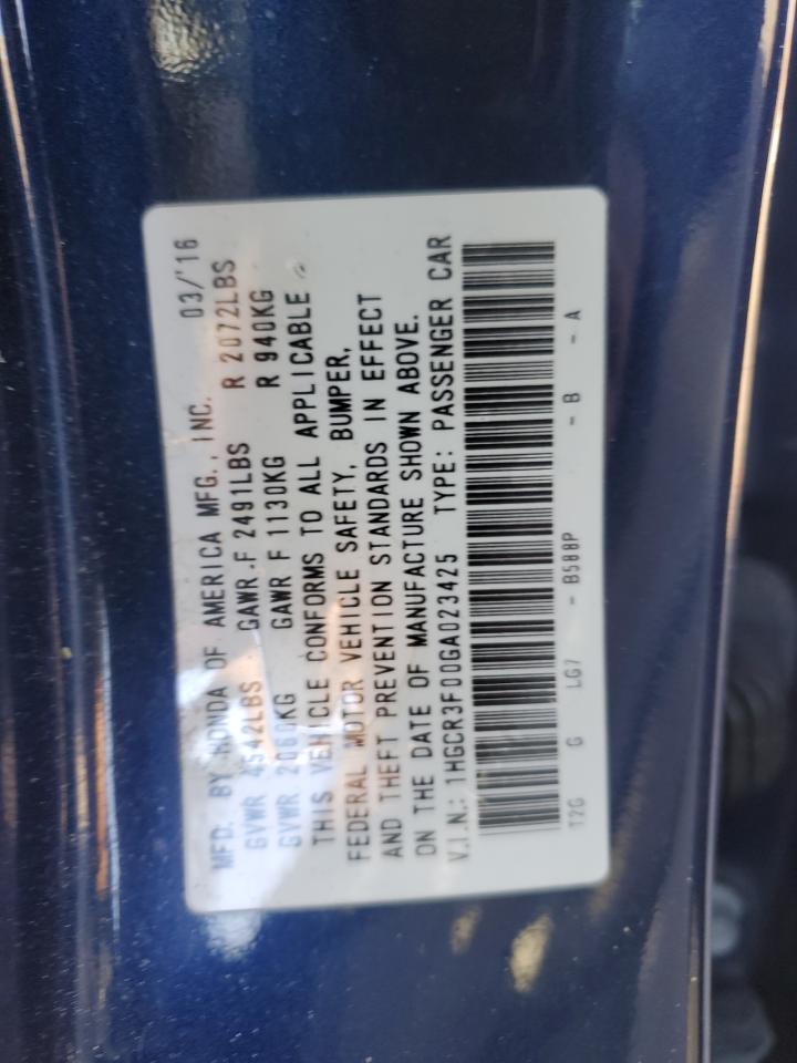 2016 Honda Accord VIN 1HGCR3F00GA023425 Copart auction photo, mechanical / front end damage thumbnail 14