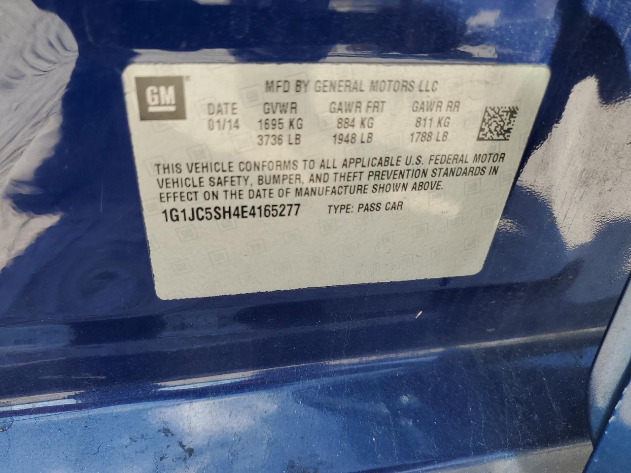 2014 Chevrolet Sonic VIN 1G1JC5SH4E4165277 Copart auction photo, side / minor dent/scratches damage thumbnail 12