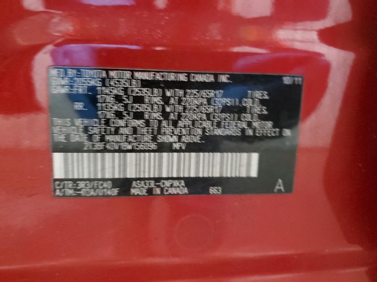 2011 Toyota RAV 4 VIN 2T3BF4DV1BW156096 Copart auction photo, front end / rear end damage thumbnail 13