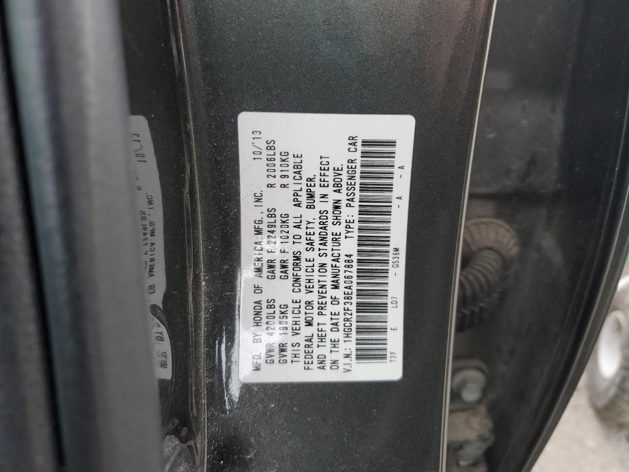 2014 Honda Accord VIN 1HGCR2F38EA067884 Copart auction photo, front end damage thumbnail 12