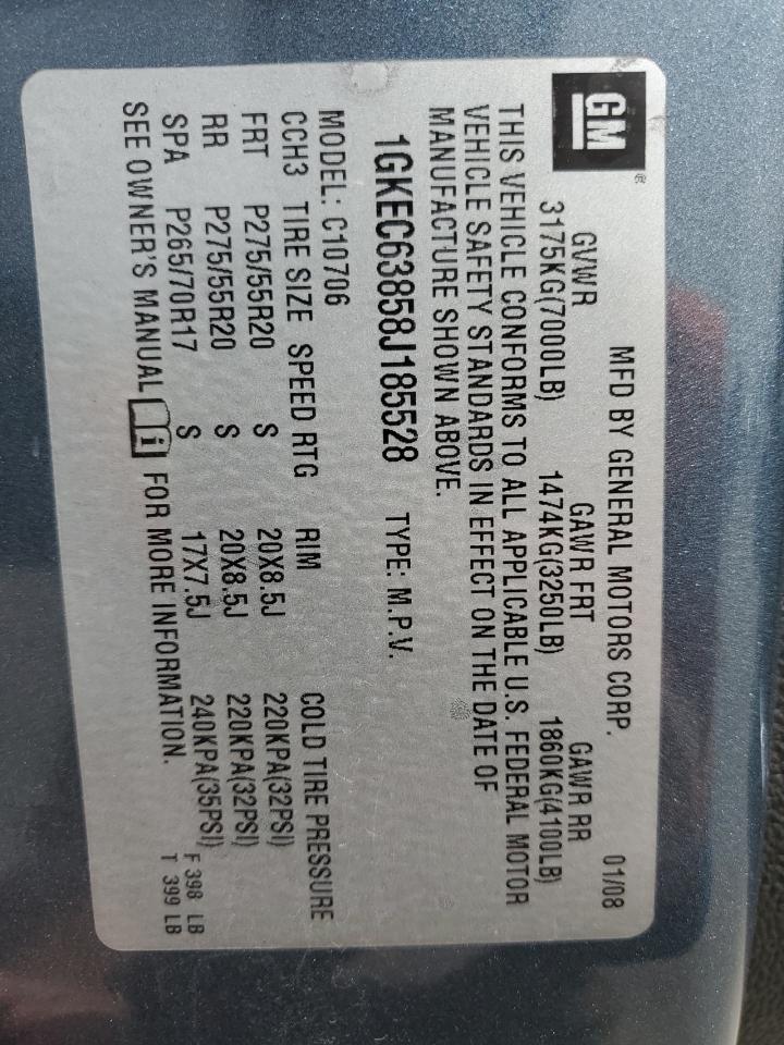 2008 GMC Yukon VIN 1GKEC63858J185528 Copart auction photo, rear end damage thumbnail 14