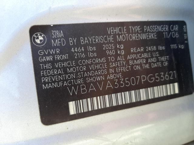 2007 BMW 3er VIN WBAVA33507PG53621 Copart auction photo, minor dent/scratches damage thumbnail 12