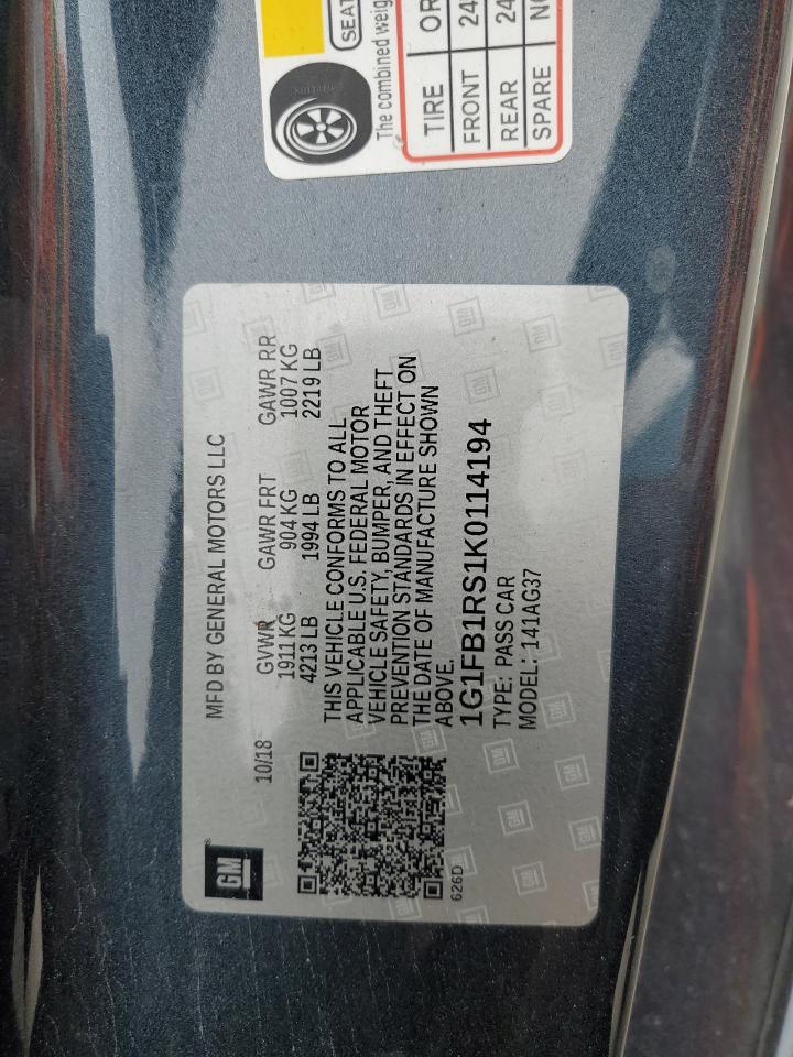 2019 Chevrolet Camaro VIN 1G1FB1RS1K0114194 Copart auction photo, all over damage thumbnail 13