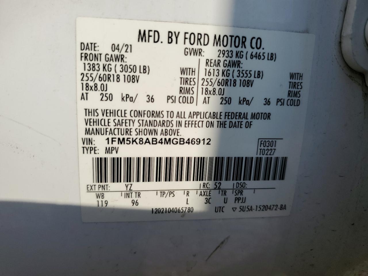 2021 Ford Explorer VIN 1FM5K8AB4MGB46912 Copart auction photo, side damage thumbnail 12
