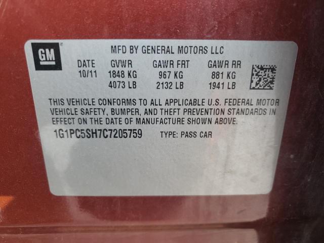 2012 Chevrolet Cruze VIN 1G1PC5SH7C7205759 Copart auction photo, front end damage thumbnail 12
