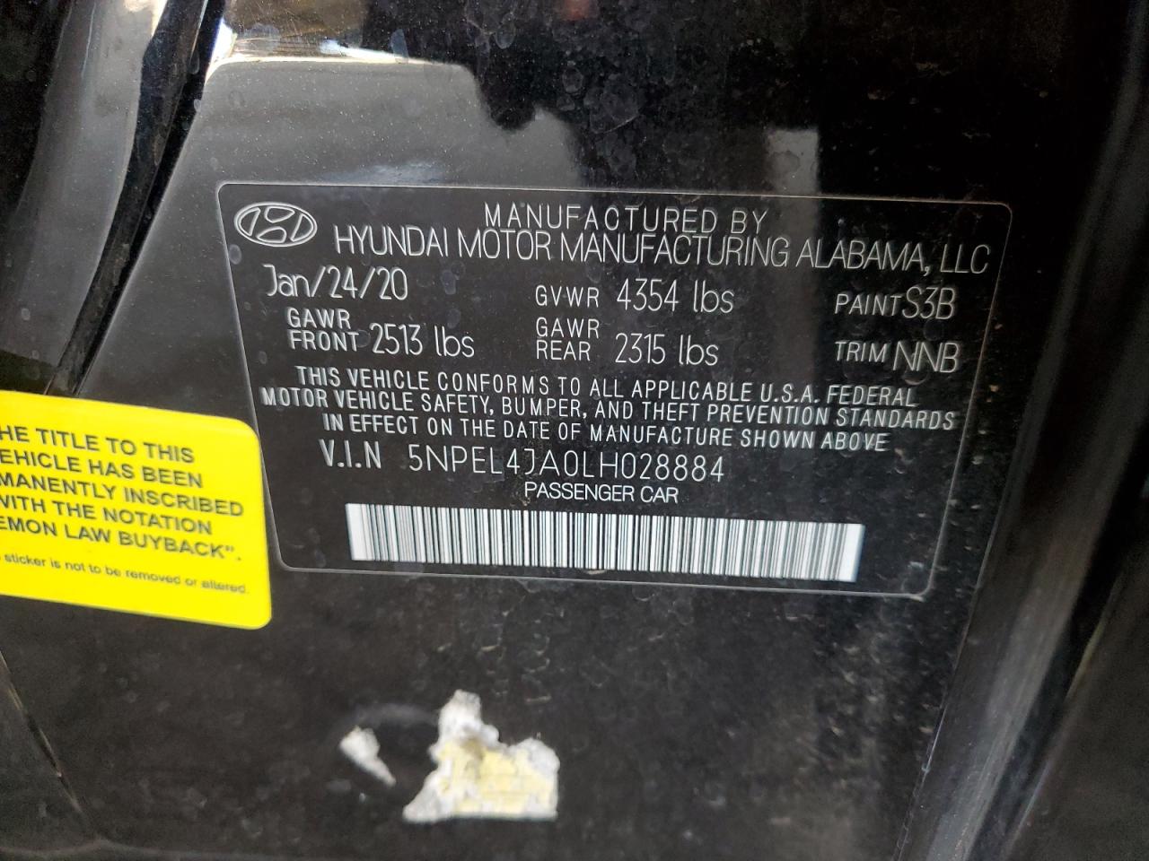 2020 Hyundai Sonata VIN 5NPEL4JA0LH028884 Copart auction photo, front end damage thumbnail 14