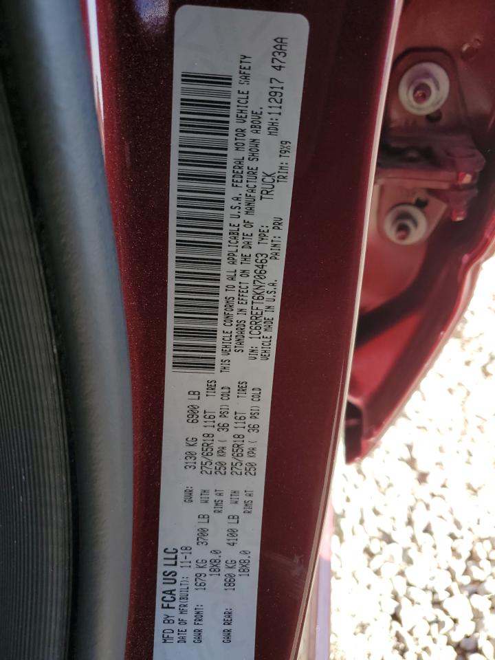 2019 RAM 1500 VIN 1C6RREFT6KN706463 Copart auction photo, all over damage thumbnail 12