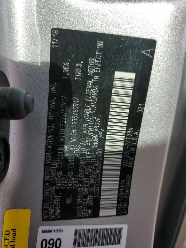 2019 Toyota Sienna VIN 5TDZZ3DC2KS992600 Copart auction photo, front end / rear end damage thumbnail 16