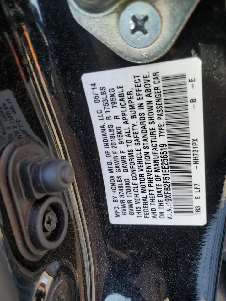 2014 Honda Civic VIN 19XFB2F51EE256519 Copart auction photo, rear end / undercarriage damage thumbnail 12