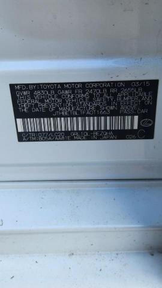 2015 Lexus GS VIN JTHBE1BL1FA011663 Copart auction photo, normal wear damage thumbnail 10