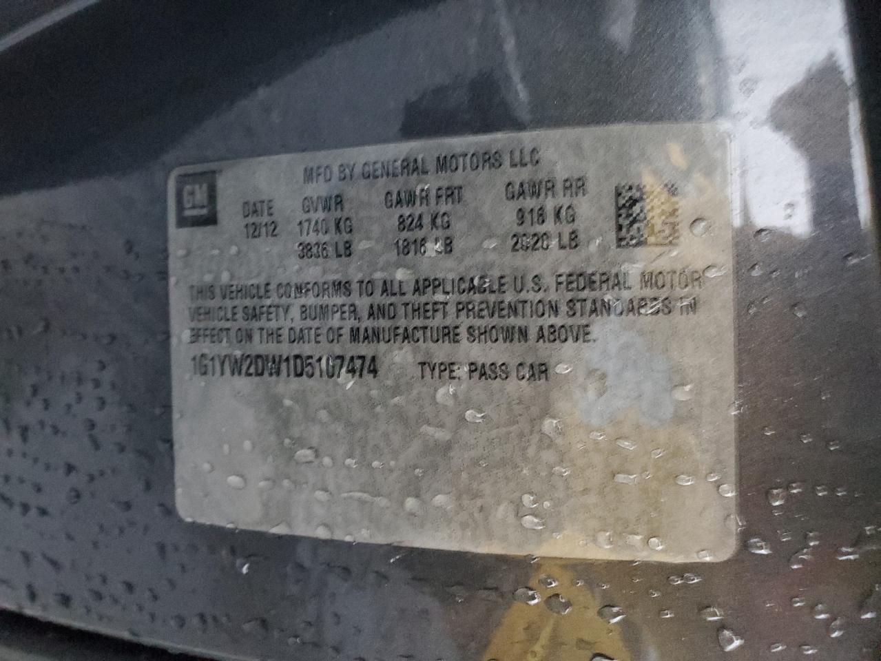 2013 Chevrolet Corvette VIN 1G1YW2DW1D5107474 Copart auction photo, front end damage thumbnail 13