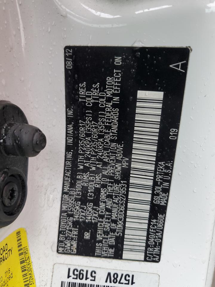 2012 Toyota Sienna VIN 5TDKK3DC6CS279531 Copart auction photo, front end / rear end damage thumbnail 15