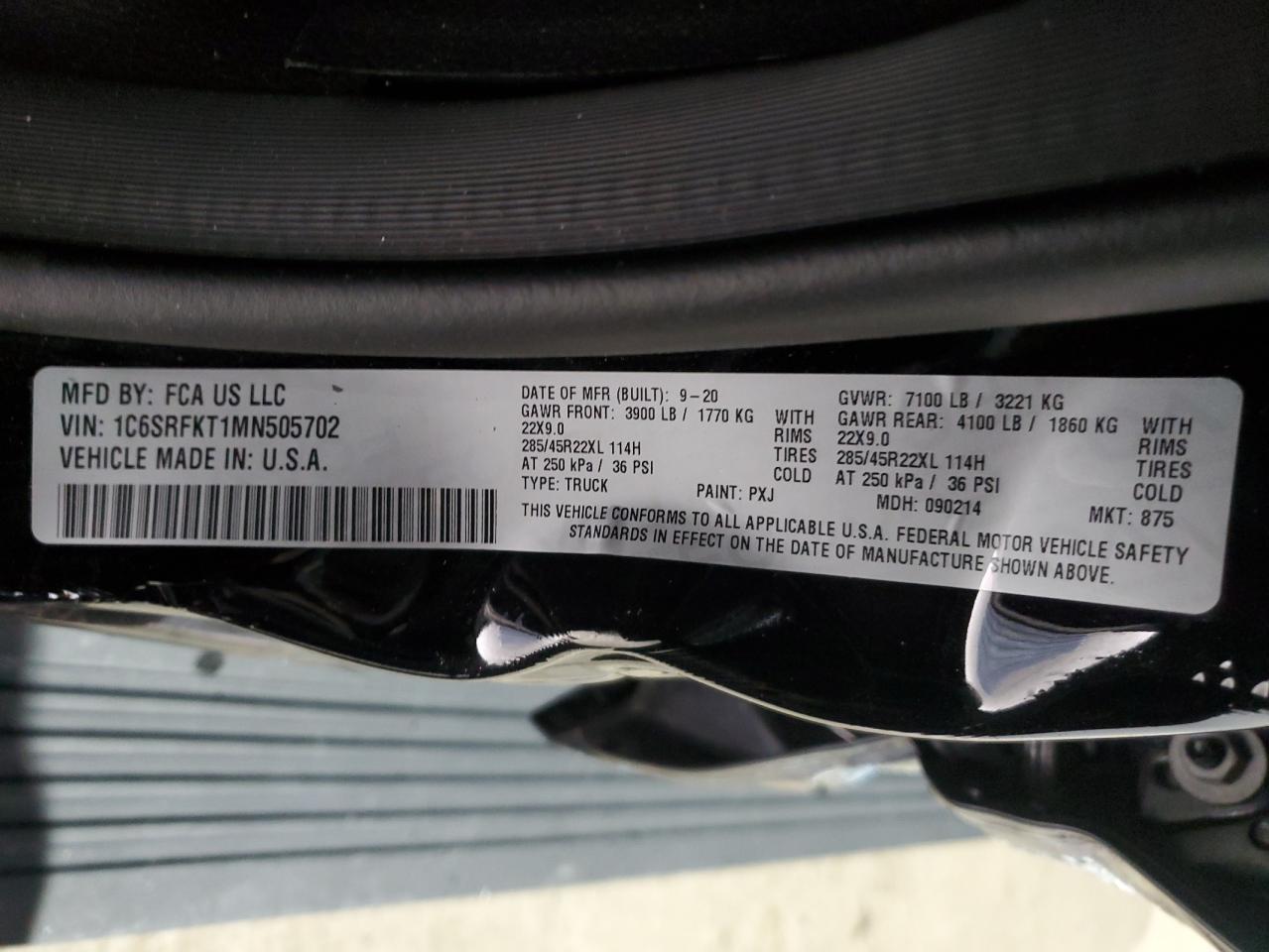 2021 RAM 1500 VIN 1C6SRFKT1MN505702 Copart auction photo, side damage thumbnail 12