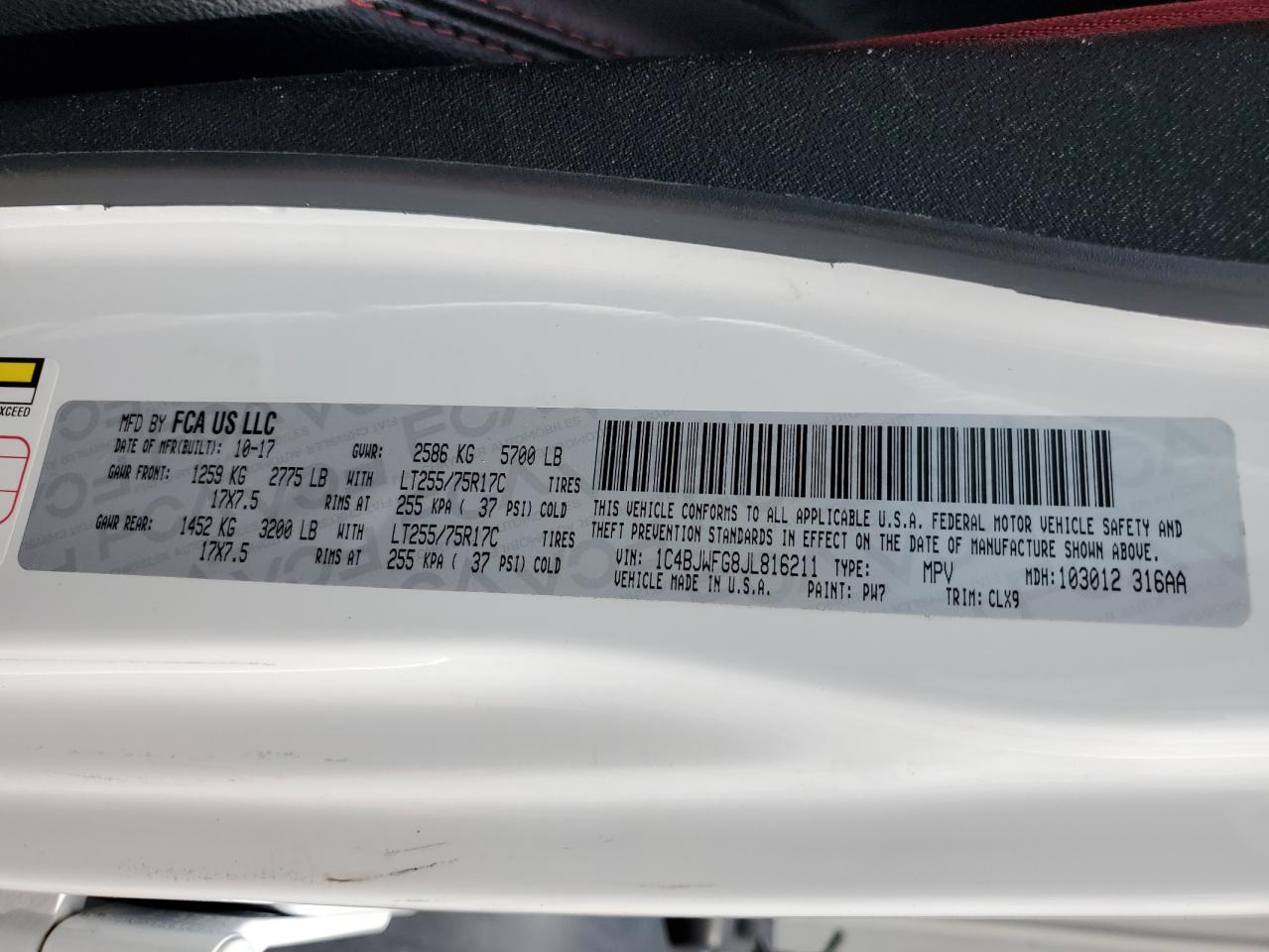 2018 Jeep Wrangler VIN 1C4BJWFG8JL816211 Copart auction photo, front end damage thumbnail 14