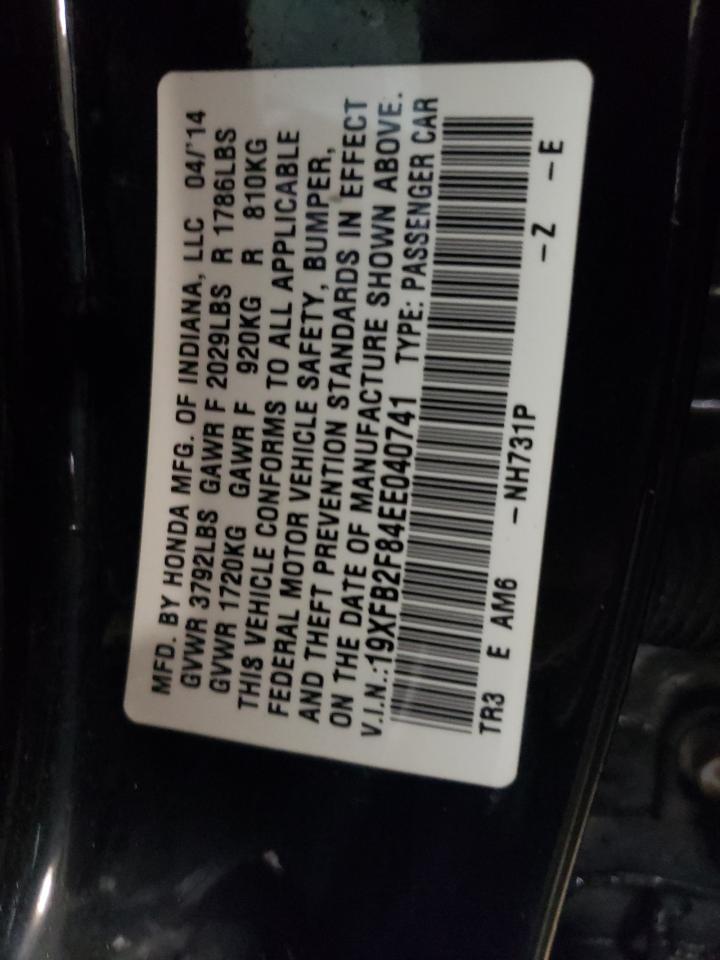 2014 Honda Civic VIN 19XFB2F84EE040741 Copart auction photo, rear end damage thumbnail 12