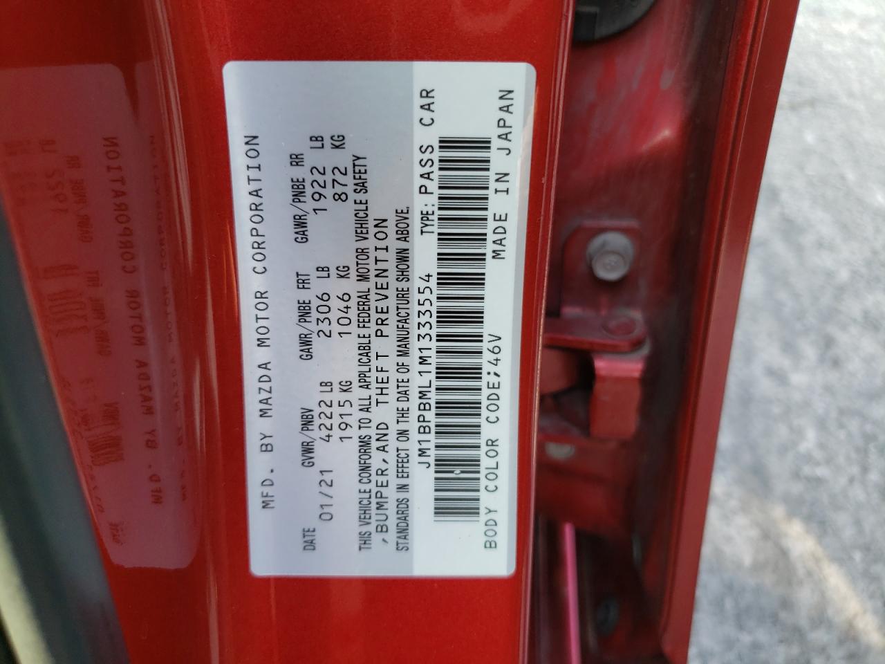 2021 Mazda 3 VIN JM1BPBML1M1333554 Copart auction photo, all over / side damage thumbnail 13