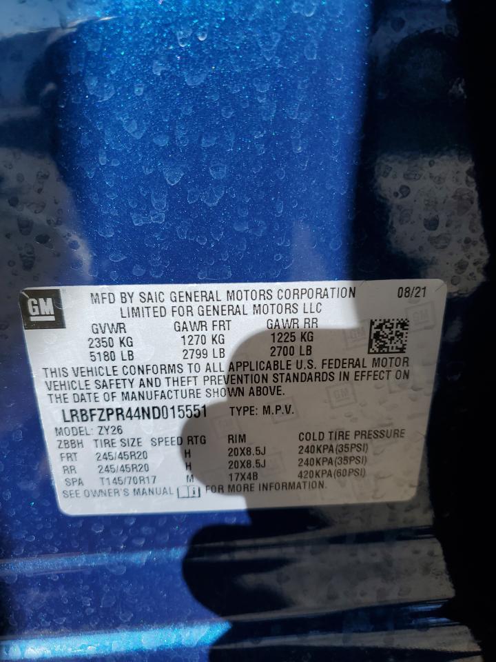2022 Buick Envision VIN LRBFZPR44ND015551 Copart auction photo, side damage thumbnail 15