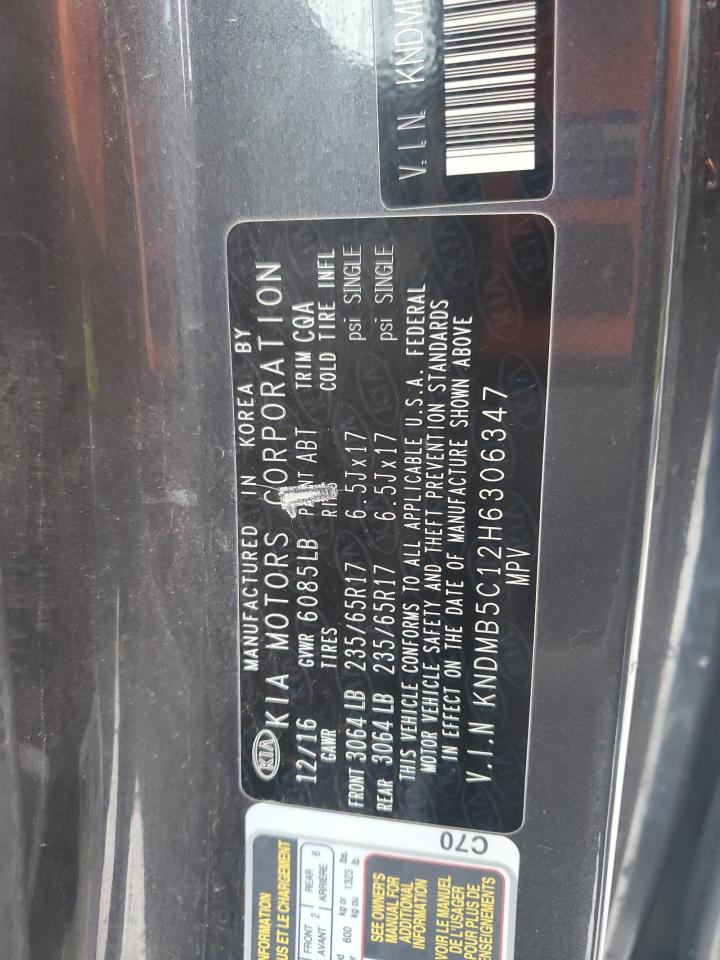 2017 KIA Sedona VIN KNDMB5C12H6306347 Copart auction photo, front end damage thumbnail 12
