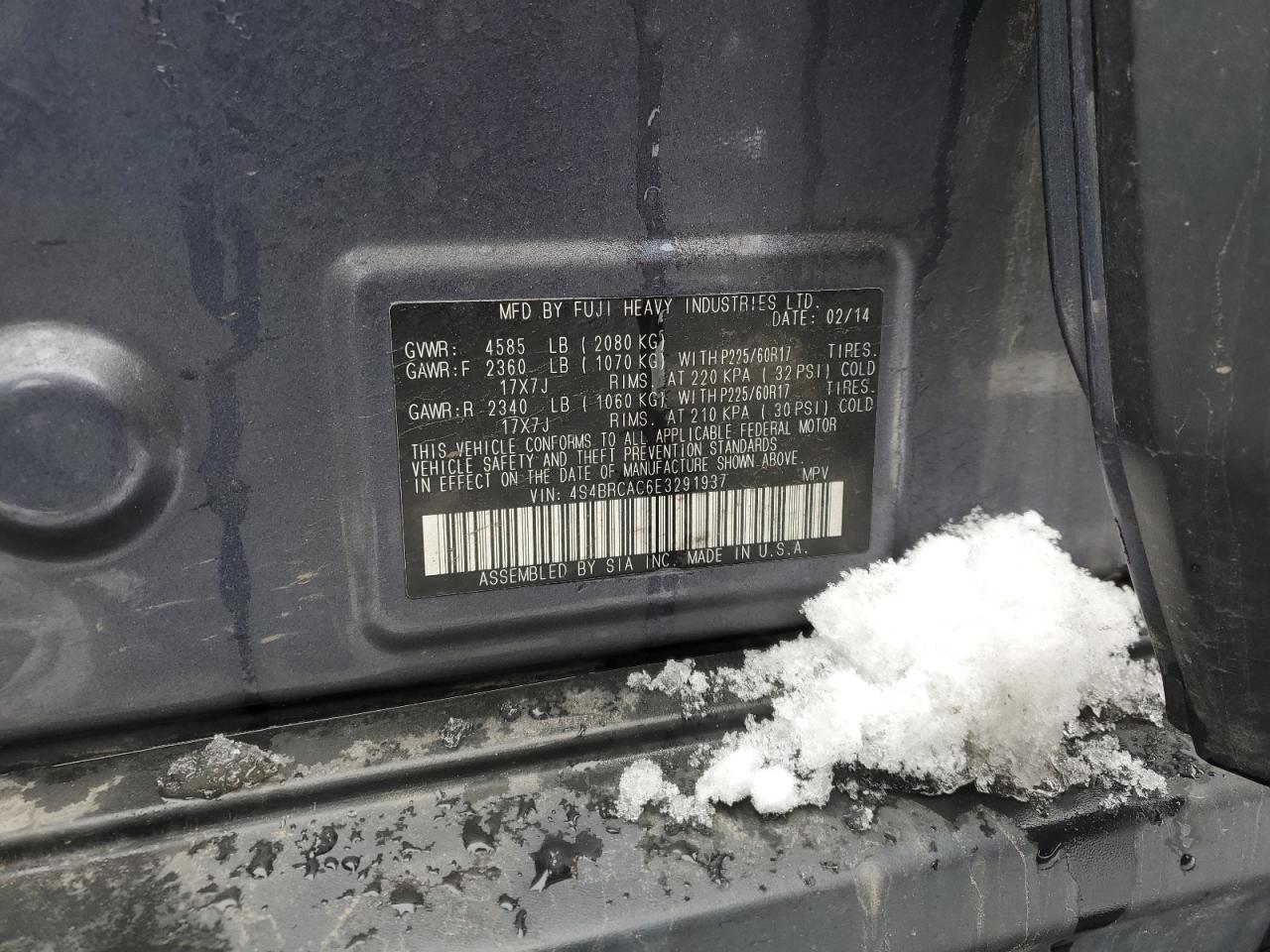 2014 Subaru Outback VIN 4S4BRCAC6E3291937 Copart auction photo, all over damage thumbnail 12