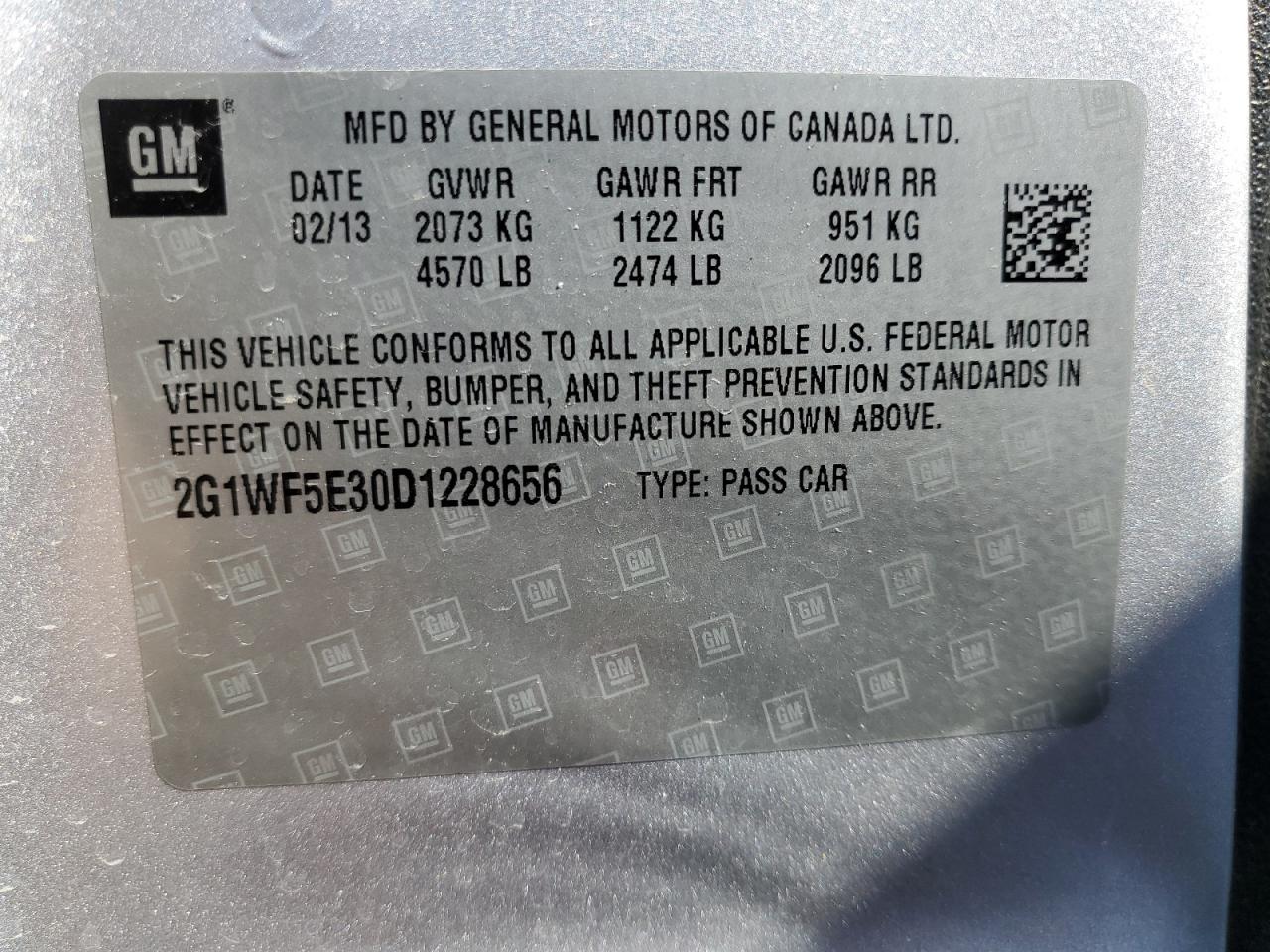 2013 Chevrolet Impala VIN 2G1WF5E30D1228656 Copart auction photo, front end damage thumbnail 12