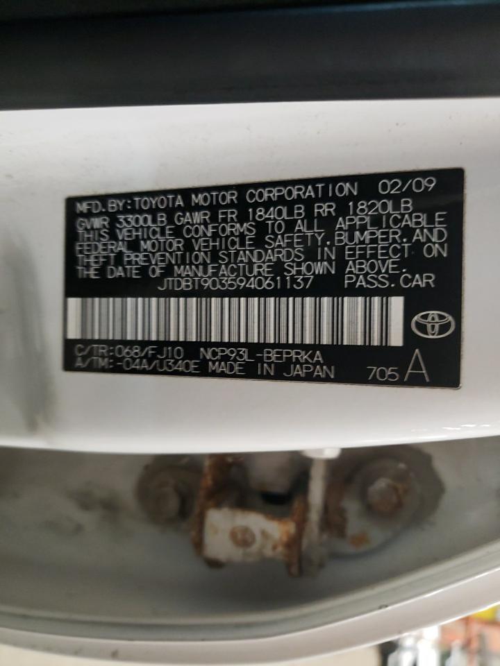 2009 Toyota Yaris VIN JTDBT903594061137 Copart auction photo, rear end damage thumbnail 12