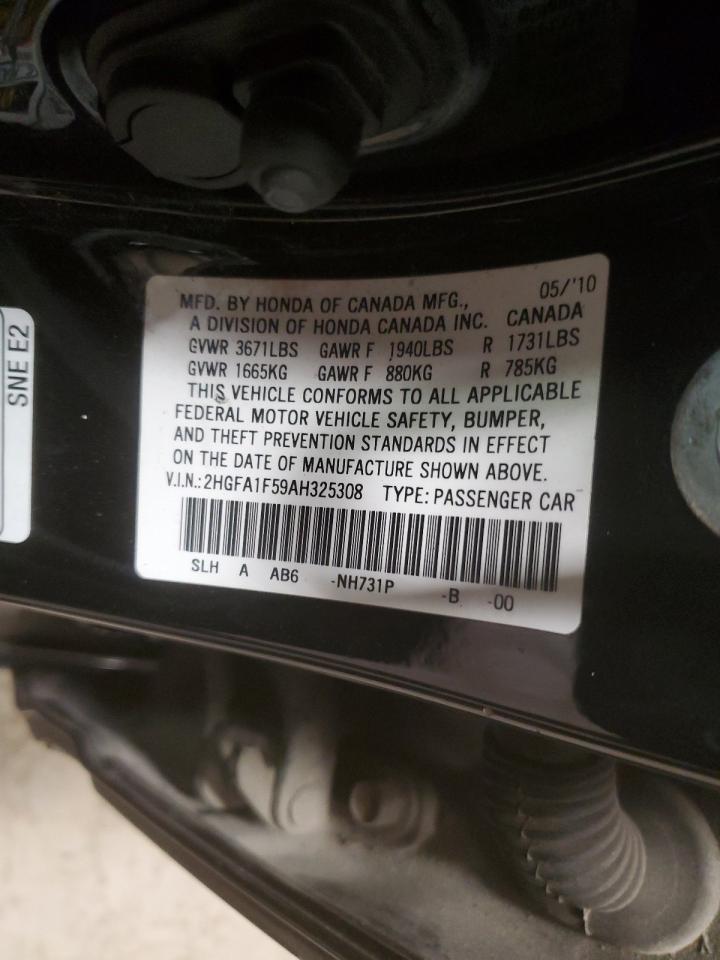 2010 Honda Civic VIN 2HGFA1F59AH325308 Copart auction photo, rear end / front end damage thumbnail 12