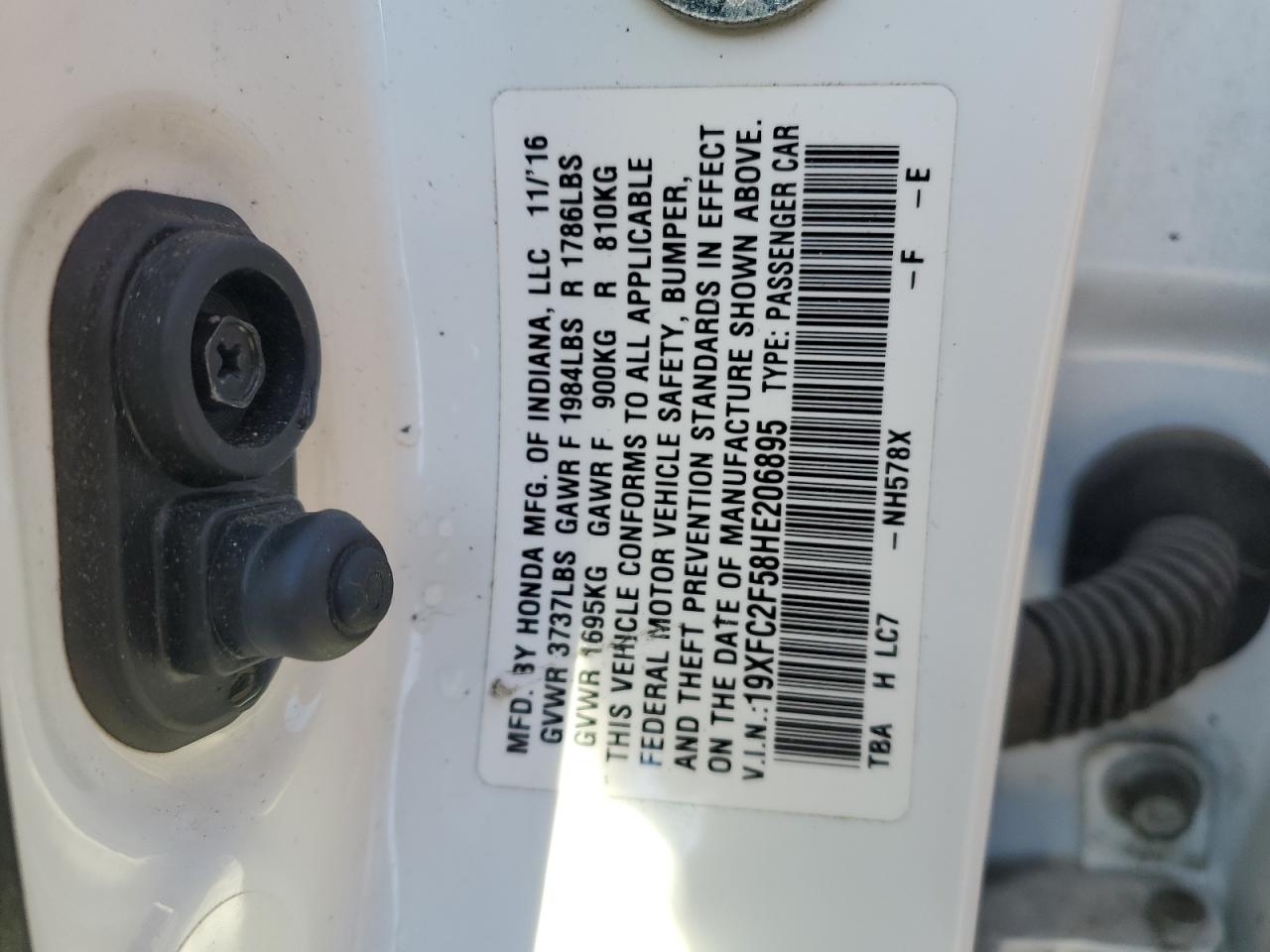 2017 Honda Civic VIN 19XFC2F58HE206895 Copart auction photo, all over damage thumbnail 12