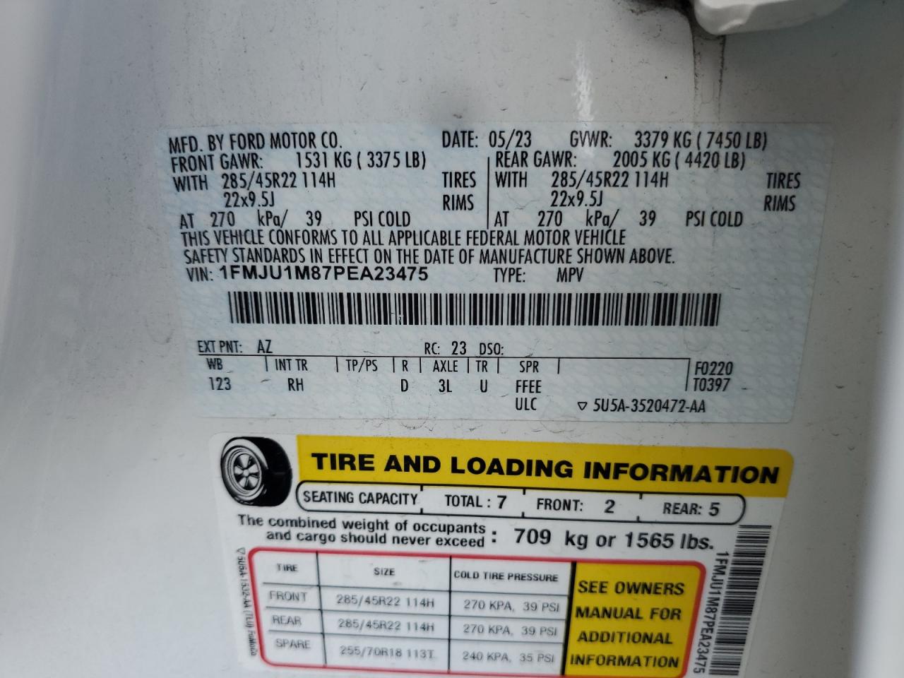 2023 Ford Expedition VIN 1FMJU1M87PEA23475 Copart auction photo, front end damage thumbnail 13
