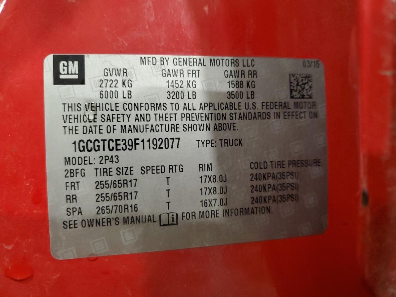 2015 Chevrolet Colorado VIN 1GCGTCE39F1192077 Copart auction photo, all over damage thumbnail 13
