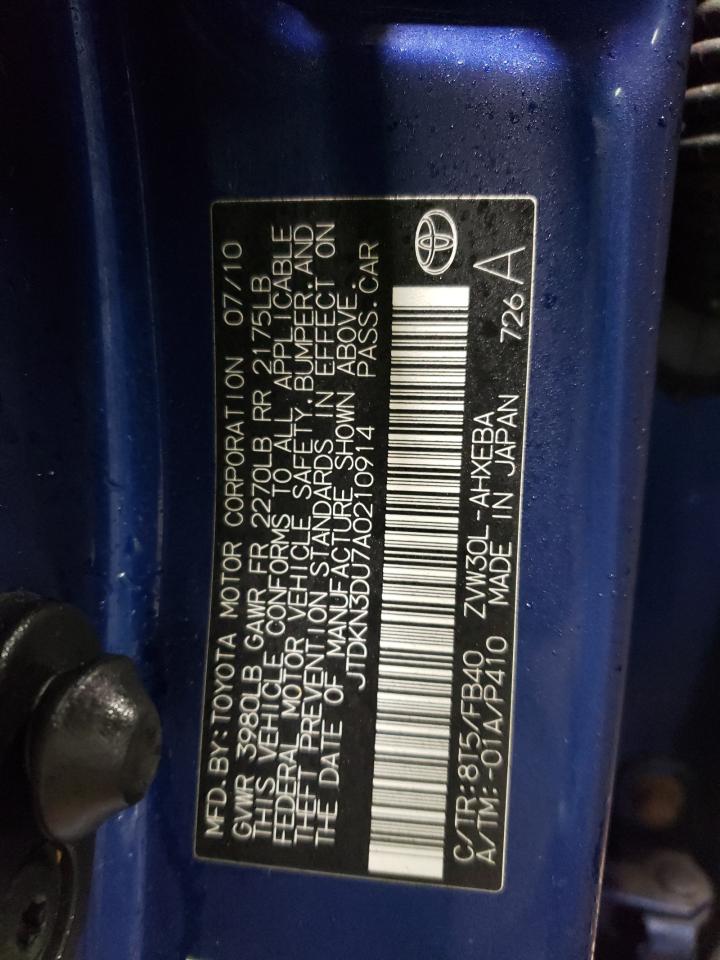 2010 Toyota Prius VIN JTDKN3DU7A0210914 Copart auction photo, front end damage thumbnail 12
