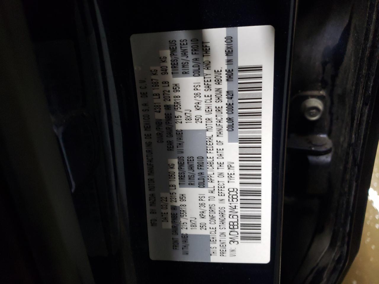 2022 Mazda CX-30 VIN 3MVDMBBL6NM415609 Copart auction photo, front end damage thumbnail 12